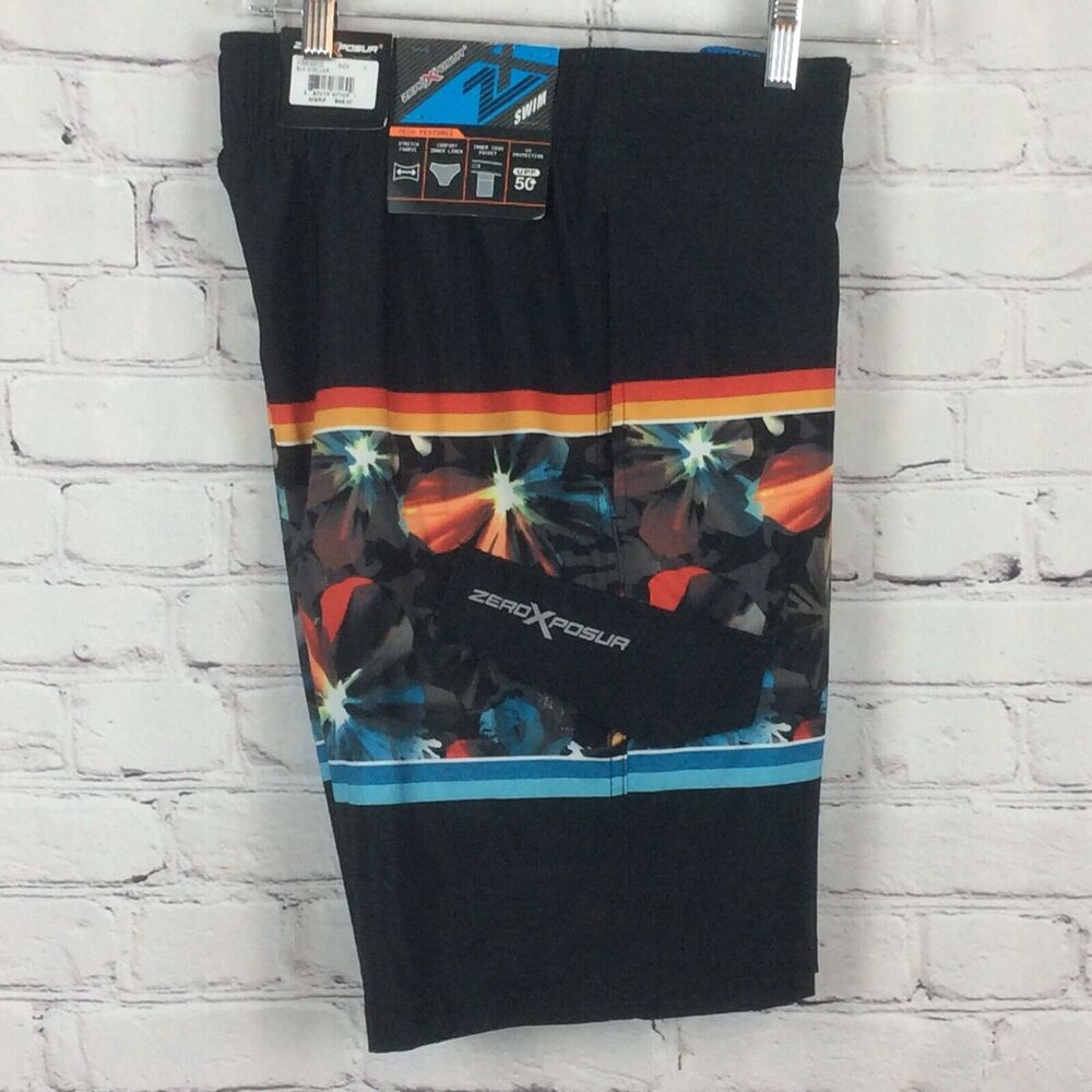 ZeroXposur Men's Size S Swim Trunks Printed Stretch Board Short Black UPF 50+NWT
